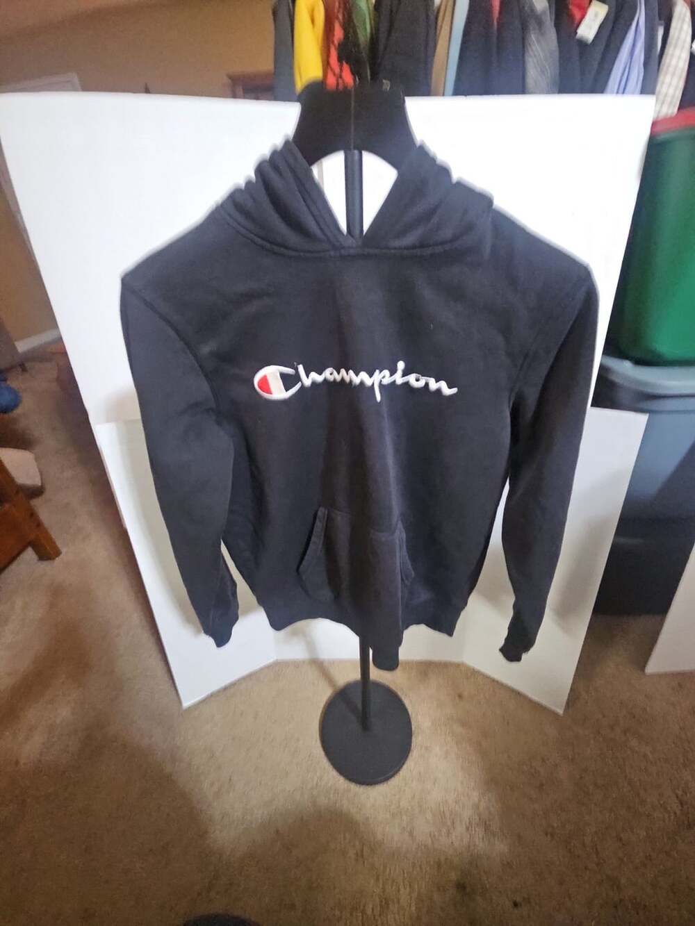 Champion Hoodie Size L Black Embroidered Script Logo